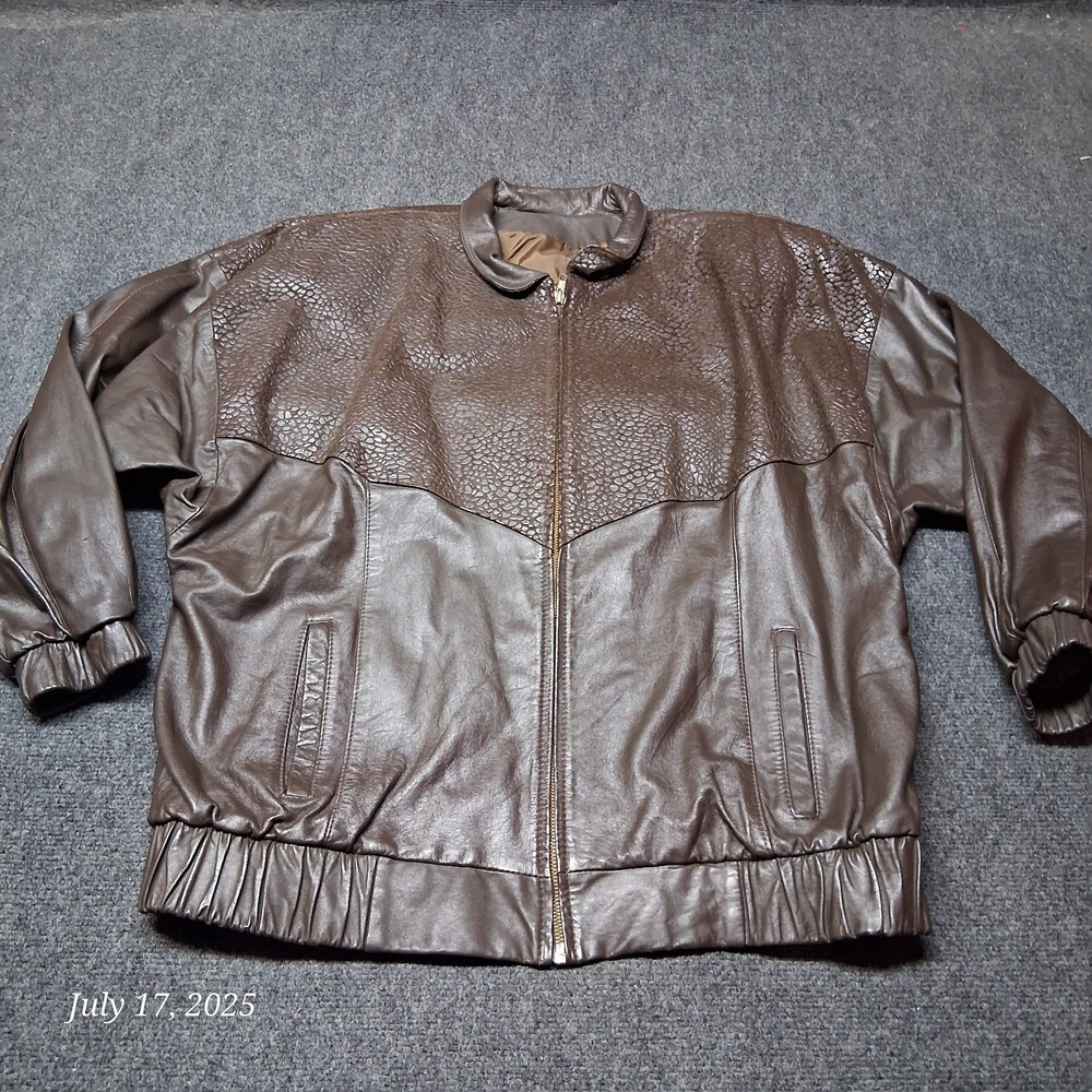 VTG Comint Leather‎ Bomber Jacket Women Size XL Brown Soft Snake Pattern